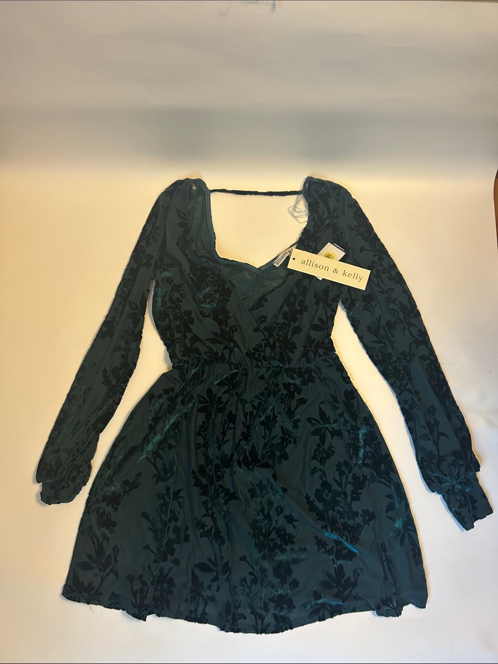 Allison & Kelly Emerald Green Long-Sleeve Floral Burnout Dress